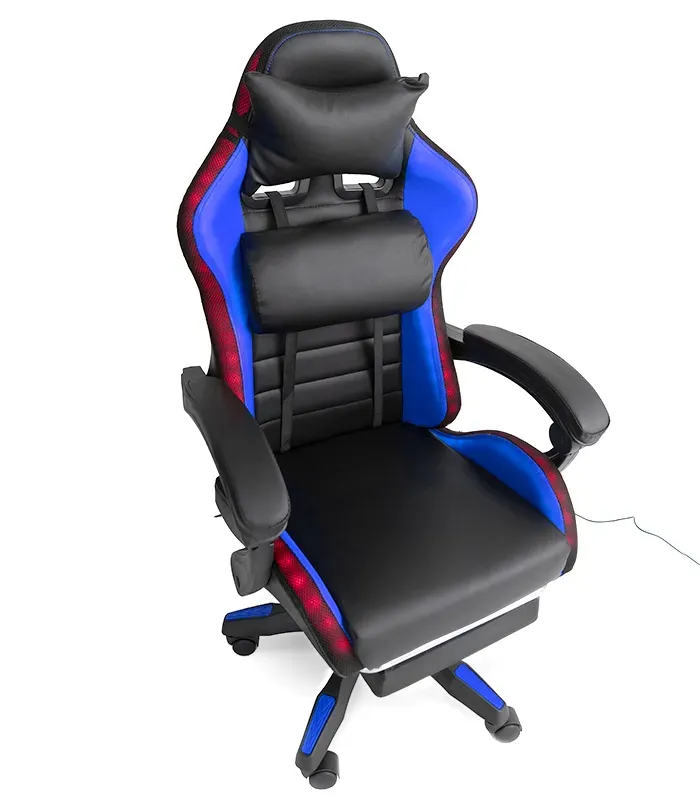 Геймерське крісло з RGB підсвіткою, подушками та висувною підставкою для ніг, Чорний/Синій (G897) (G897) - изображение 5