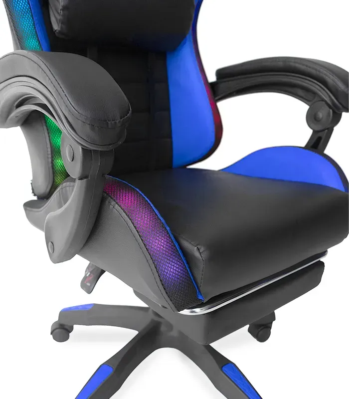 Геймерське крісло з RGB підсвіткою, подушками та висувною підставкою для ніг, Чорний/Синій (G897) (G897) - изображение 8