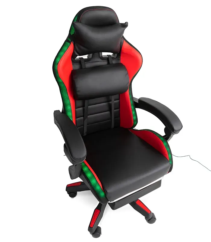Геймерське крісло з RGB підсвіткою, подушками та висувною підставкою для ніг, Чорний/Червоний (G896) (G896) - зображення 3