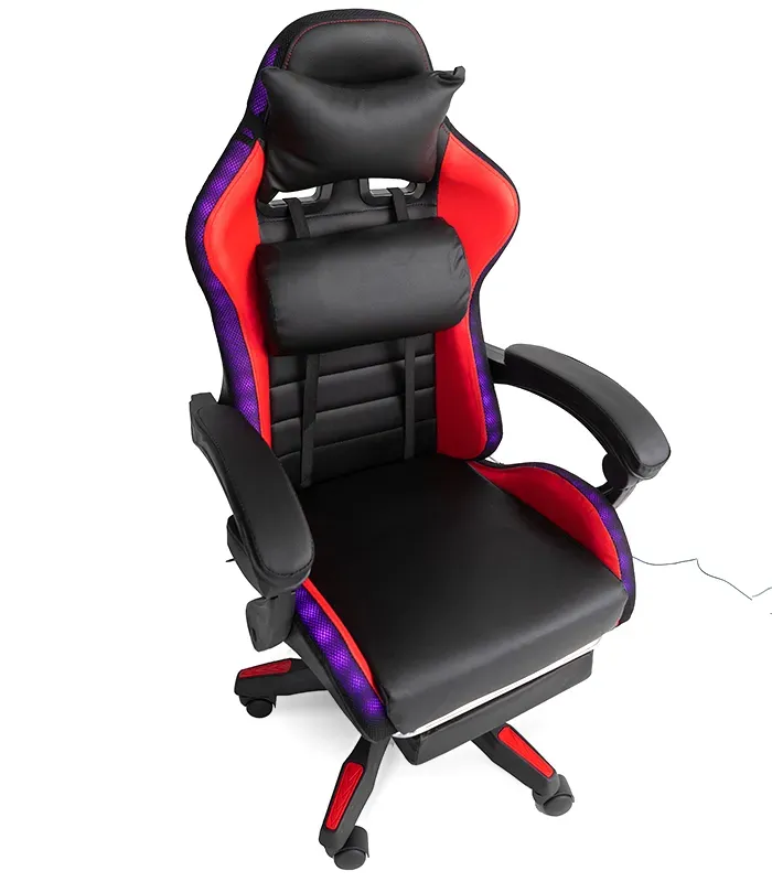 Геймерське крісло з RGB підсвіткою, подушками та висувною підставкою для ніг, Чорний/Червоний (G896) (G896) - зображення 4