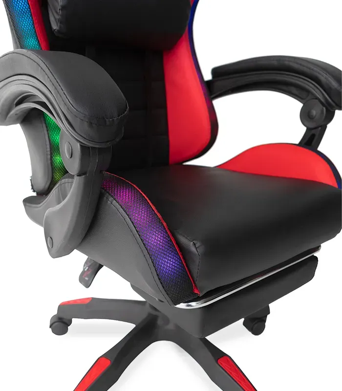 Геймерське крісло з RGB підсвіткою, подушками та висувною підставкою для ніг, Чорний/Червоний (G896) (G896) - зображення 8