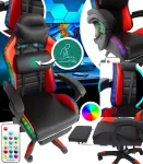 Геймерське крісло з RGB підсвіткою, подушками та висувною підставкою для ніг, Чорний/Червоний (G896) (G896)