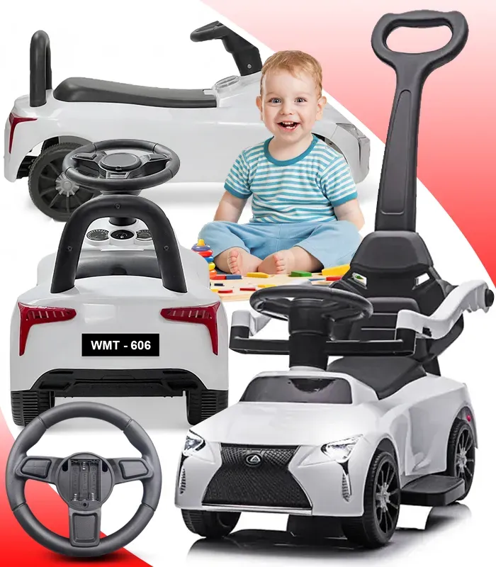 Дитяча машинка-каталка толокар Gordon (батьківська ручка, педаль газу, світлові та звукові ефекти), Білий (G779) - изображение 1