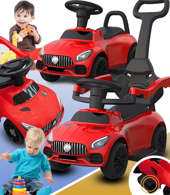 Дитяча машинка-каталка толокар Gordon (батьківська ручка, педаль газу, світлові та звукові ефекти), Червоний (G778) - зображення 1