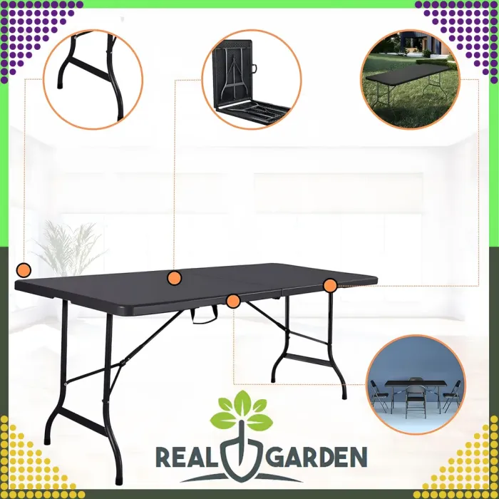 Складаний стіл валіза для кемпінгу, саду або банкетів (180x74x74 см), Чорний (RC-K-867) - изображение 6