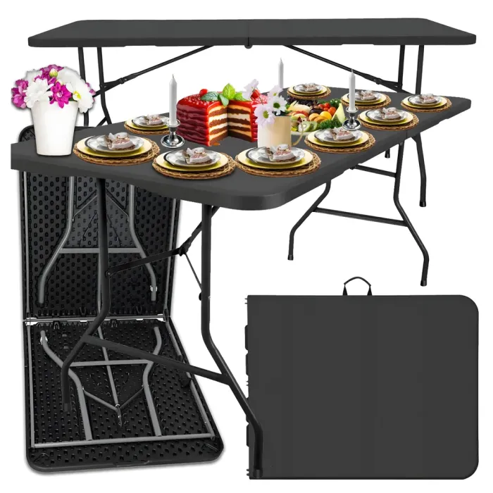 Складаний стіл валіза для кемпінгу, саду або банкетів (180x74x74 см), Чорний (RC-K-867) - изображение 1