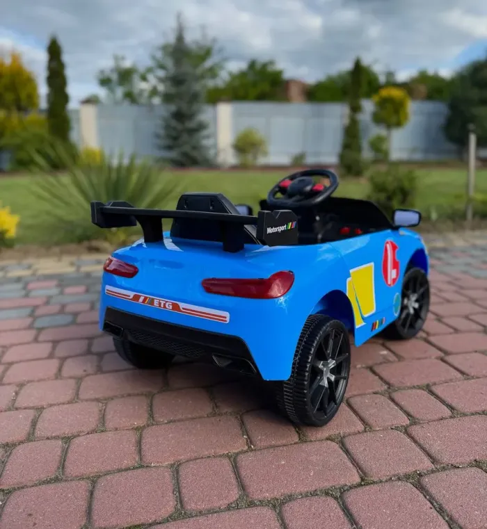 Дитячий спортивний електромобіль кабріолет зі спойлером Cabrio 6V 5A (пульт, LED-фари, музика, педаль газу), Синій (G538) - зображення 9