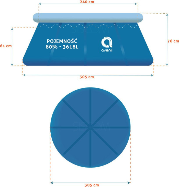 Круглий садовий надувний басейн Avenli (305 x 76 см) комплектація 14в1, Синій (684) - изображение 9