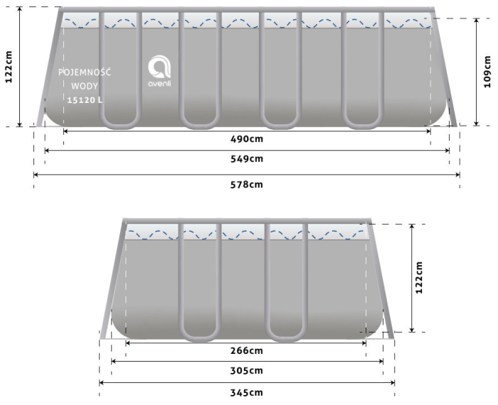 Прямокутний каркасний садовий басейн Avenli (549 × 305 × 122 см) для всієї родини, комплектація 18в1, Сірий (В0029) - изображение 8