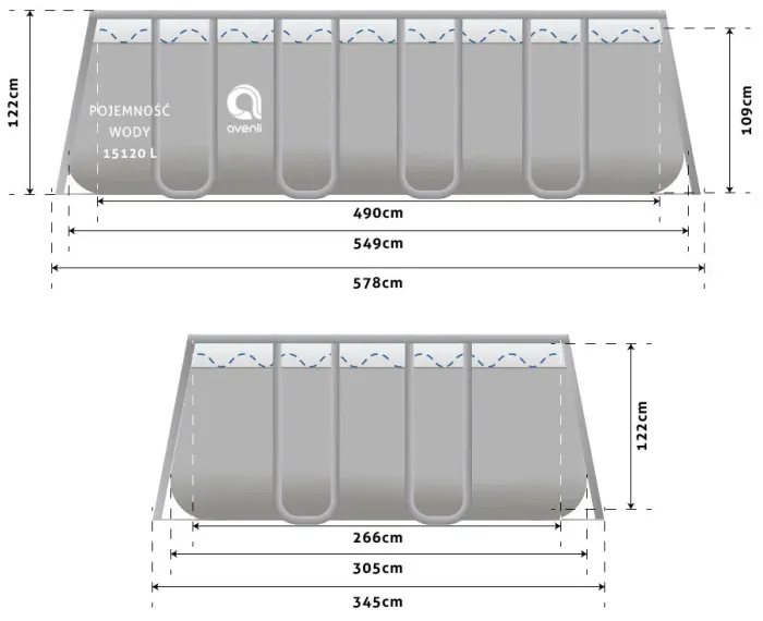 Прямокутний каркасний садовий басейн Avenli (549 × 305 × 122 см) для всієї родини, комплектація 18в1, Сірий (В0029) - зображення 8