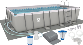 Прямокутний каркасний садовий басейн Avenli (549 × 305 × 122 см) для всієї родини, комплектація 18в1, Сірий (В0029)