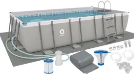 Прямокутний каркасний садовий басейн Avenli (549 × 305 × 122 см) для всієї родини, комплектація 18в1, Сірий (В0029)