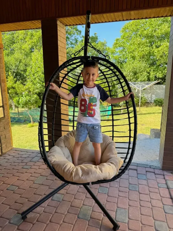 Підвісне садове крісло гойдалка (кокон / гніздо) SAN VITO з м'якою бежевою подушкою, Чорний (G2000) - изображение 6