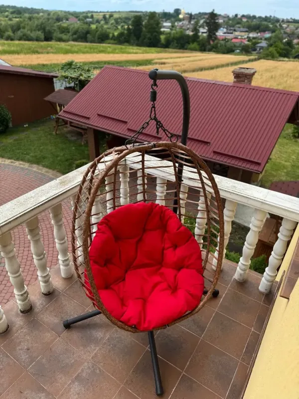 Підвісне садове крісло гойдалка (кокон / гніздо) SAN VITO з м'якою червоною подушкою, Коричневий (G2001) - изображение 5