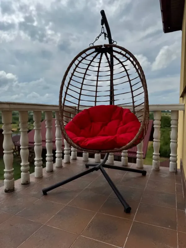 Підвісне садове крісло гойдалка (кокон / гніздо) SAN VITO з м'якою червоною подушкою, Коричневий (G2001) - изображение 3