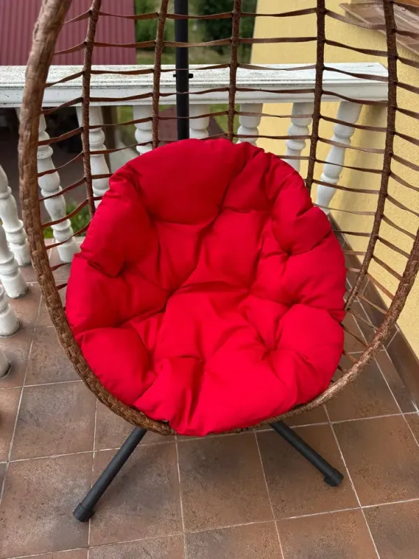 Підвісне садове крісло гойдалка (кокон / гніздо) SAN VITO з м'якою червоною подушкою, Коричневий (G2001) - изображение 9