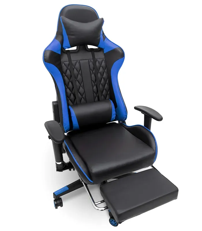 Геймерське комп'ютерне крісло з масажером, ергономічними подушками та підставкою для ніг, Чорний/Синій (G900) (G900) - изображение 2