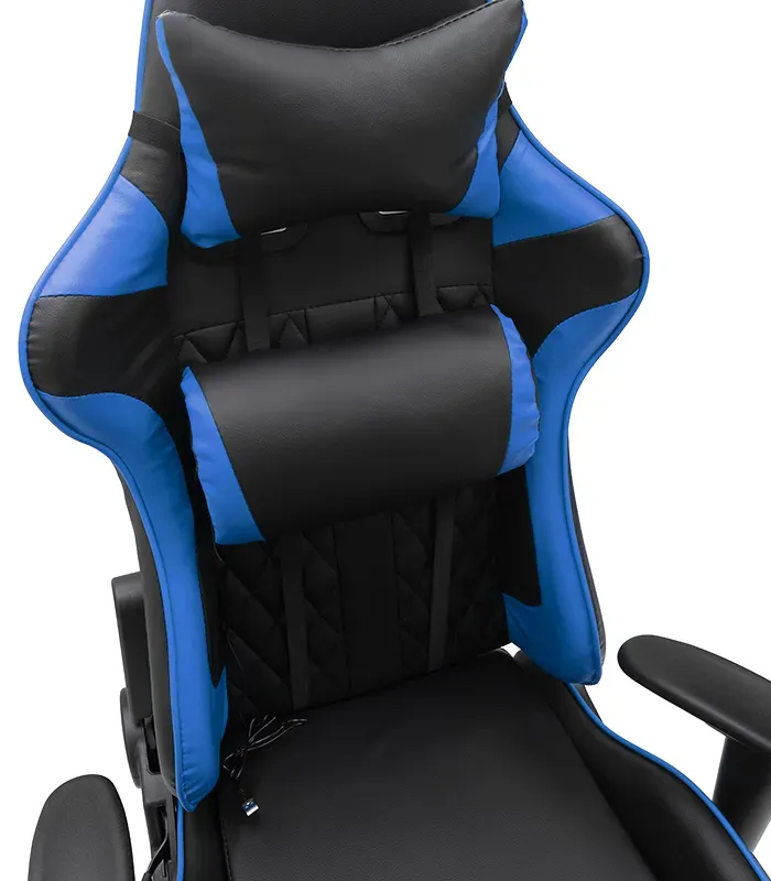 Геймерське комп'ютерне крісло з масажером, ергономічними подушками та підставкою для ніг, Чорний/Синій (G900) (G900) - изображение 8