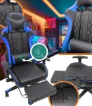 Геймерське комп'ютерне крісло з масажером, ергономічними подушками та підставкою для ніг, Чорний/Синій (G900) (G900)
