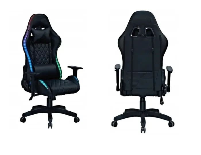 Геймерське комп'ютерне крісло з RGB-підсвічуванням, 2 ергономічними подушками та регулюванням кута нахилу спинки, Чорний (G400) (G400) - изображение 3