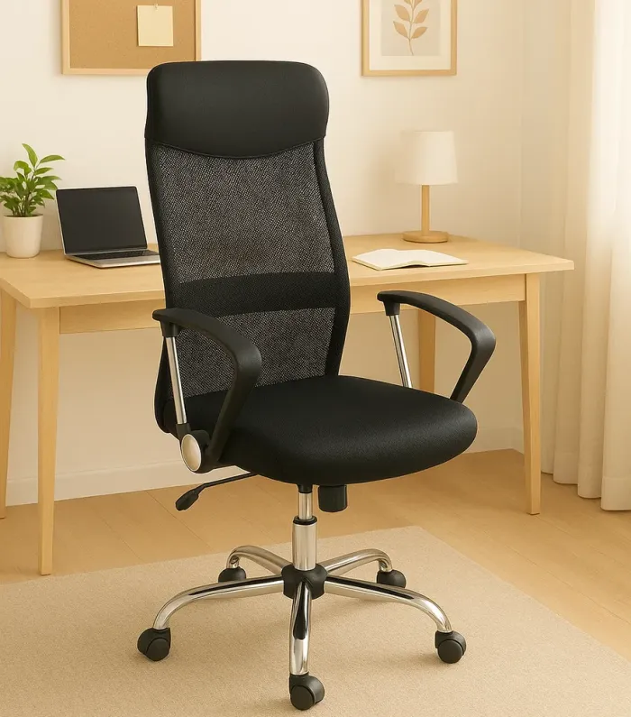 Комп'ютерне крісло Primaveo з ергономічною спинкою, для дому та офісу | Еко-шкіра + сітка, Чорне (G1134) - изображение 10