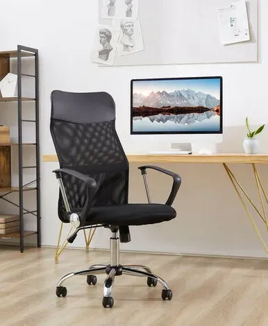 Комп'ютерне крісло Primaveo з ергономічною спинкою, для дому та офісу | Еко-шкіра + сітка, Чорне (G1134) - изображение 2