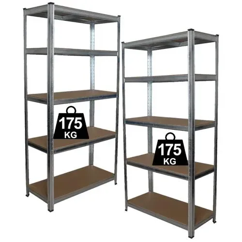 Набір з 2-х металевих стелажів (180 x 90 x 30 см) 5 полиць, навантаження - 175 кг на полицю, Сірий (GWI0885) - изображение 3