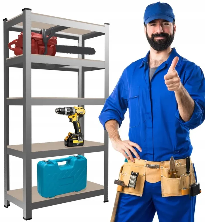 Набір з 2-х металевих стелажів (180 x 90 x 30 см) 5 полиць, навантаження - 175 кг на полицю, Сірий (GWI0885) - изображение 4