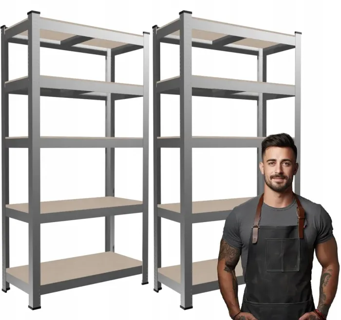 Набір з 2-х металевих стелажів (180 x 90 x 30 см) 5 полиць, навантаження - 175 кг на полицю, Сірий (GWI0885) - изображение 2