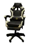 Геймерське крісло Primaveo з ергономічними подушками та висувною підставкою для ніг, Чорний/Білий (G1156)