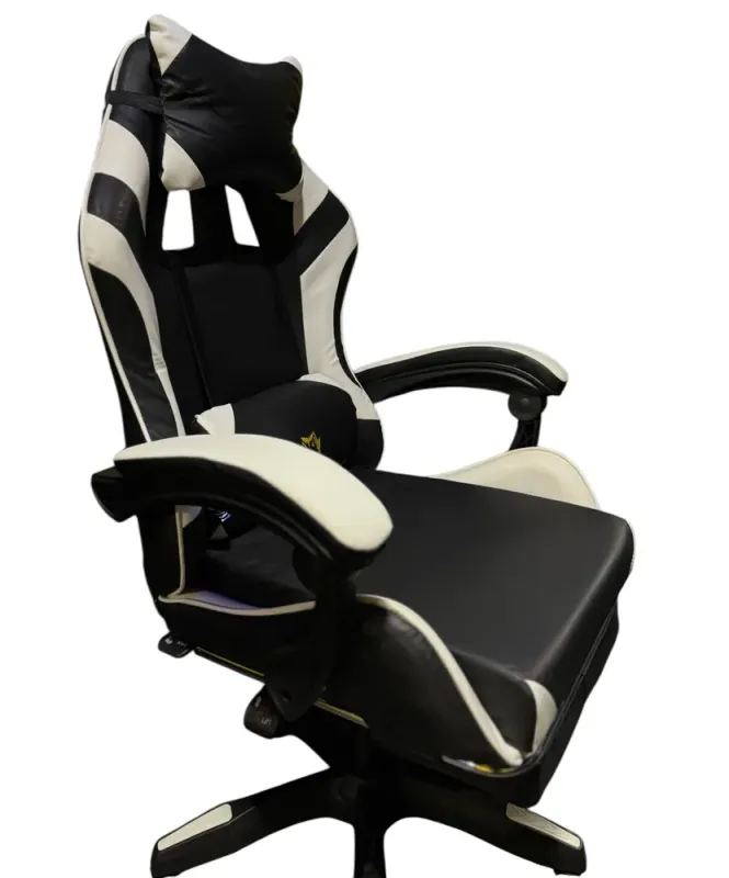 Геймерське крісло Primaveo з ергономічними подушками та висувною підставкою для ніг, Чорний/Білий (G1156) - изображение 3