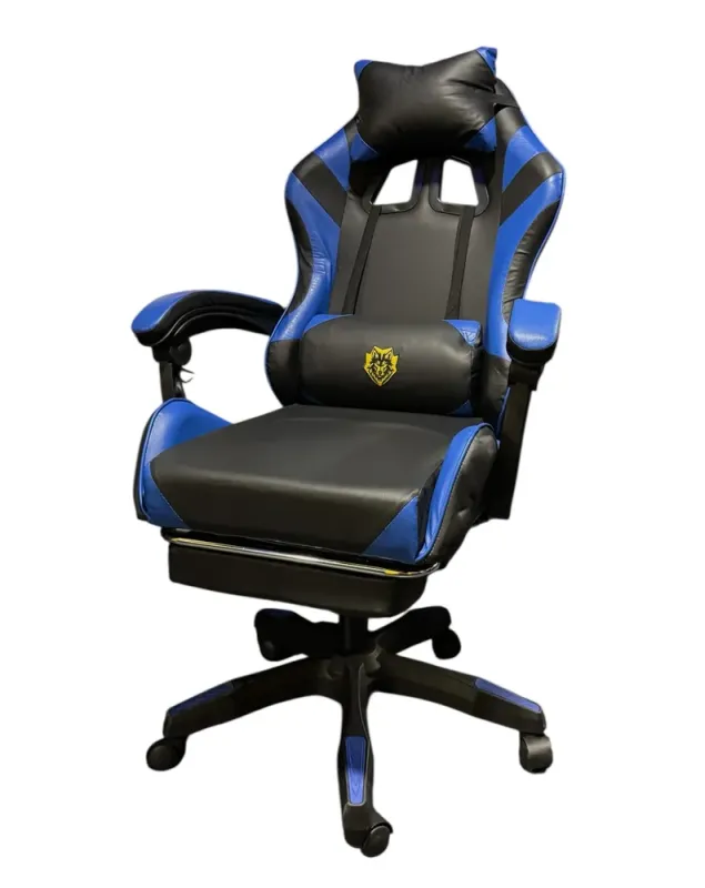 Геймерське крісло Primaveo з ергономічними подушками та висувною підставкою для ніг, Чорний/Синій (G1155) - изображение 2