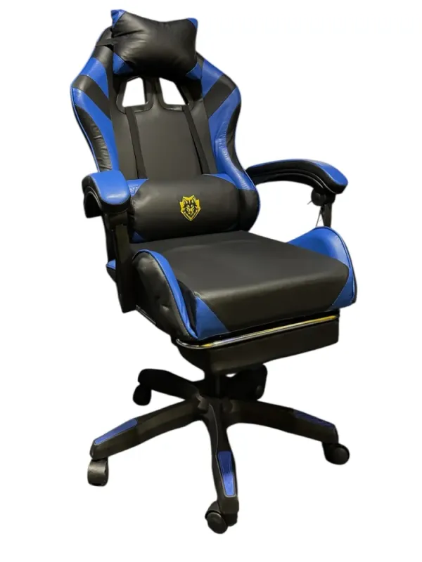 Геймерське крісло Primaveo з ергономічними подушками та висувною підставкою для ніг, Чорний/Синій (G1155) - изображение 1