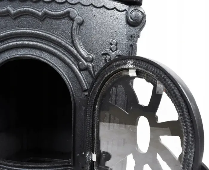 Чавунна піч-камін "Koza" Ingrid Ambra 9 кВт (дровʼяна) обігрів - до 100 м², Чорна (G1009) - зображення 5