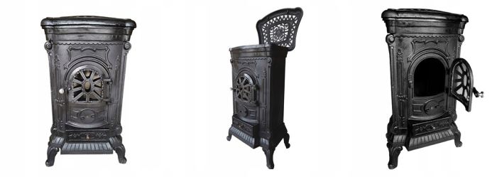 Чавунна піч-камін "Koza" Ingrid Ambra 9 кВт (дровʼяна) обігрів - до 100 м², Чорна (G1009) - зображення 3