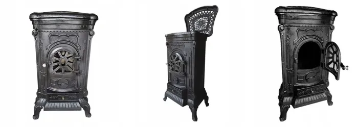 Чавунна піч-камін "Koza" Ingrid Ambra 9 кВт (дровʼяна) обігрів - до 100 м², Чорна (G1009) - зображення 3