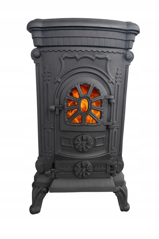 Чавунна піч-камін "Koza" Ingrid Ambra 9 кВт (дровʼяна) обігрів - до 100 м², Чорна (G1009) - зображення 1