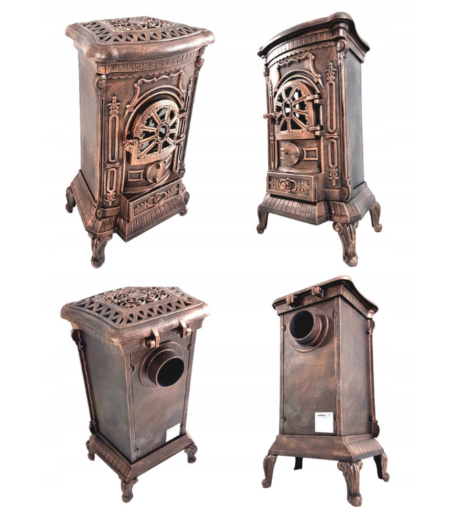 Чавунна піч-камін "Koza" Ingrid Ambra 9 кВт (дров’яна) обігрів - до 100 м², Золотисто-мідна (G1010) - зображення 5