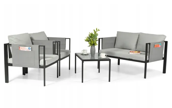 Комплект садових меблів IBIZA eDomator на 4 особи, металевий, з сірими подушками (Польща) (14-192) - зображення 3