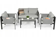 Комплект садових меблів IBIZA eDomator на 4 особи, металевий, з сірими подушками (Польща) (14-192)