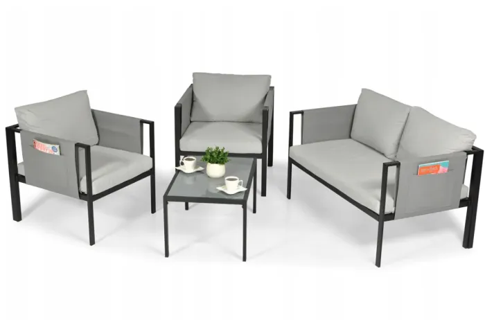 Комплект садових меблів IBIZA eDomator на 4 особи, металевий, з сірими подушками (Польща) (14-192) - зображення 2