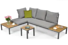 Комплект садових меблів LAGOS (кутовий диван + столик) зі сталі, з подушками, Сірий (Польща) (14-212)