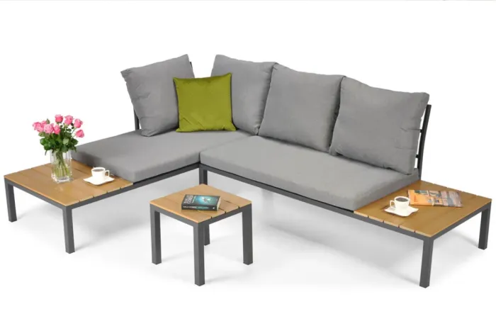 Комплект садових меблів LAGOS (кутовий диван + столик) зі сталі, з подушками, Сірий (Польща) (14-212) - зображення 1