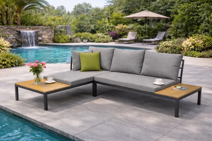 Комплект садових меблів LAGOS (кутовий диван + столик) зі сталі, з подушками, Сірий (Польща) (14-212) - зображення 10