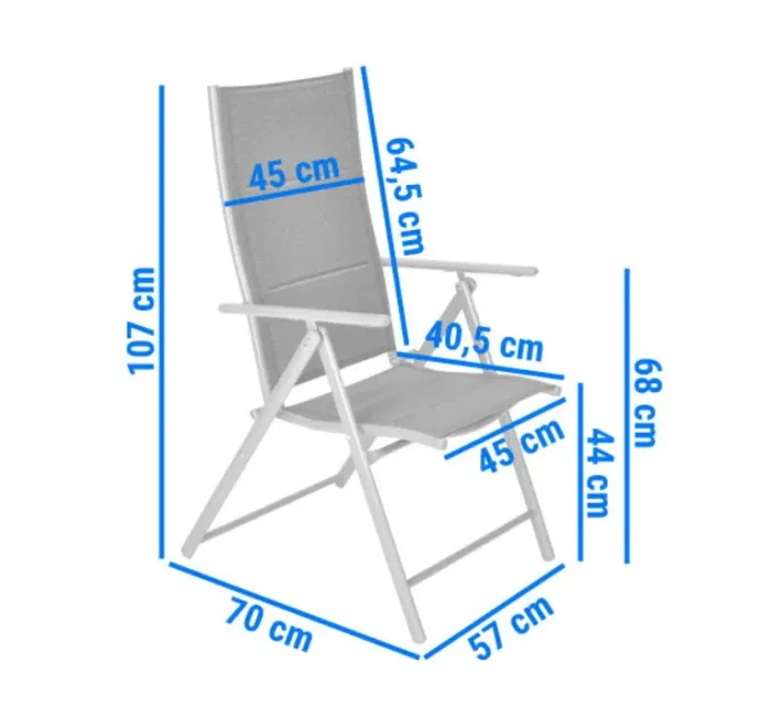 Складний садовий стілець MODENA eDomator алюмінієвий з регулюванням спинки, Срібно-чорний (Польща) (10-014) - зображення 10