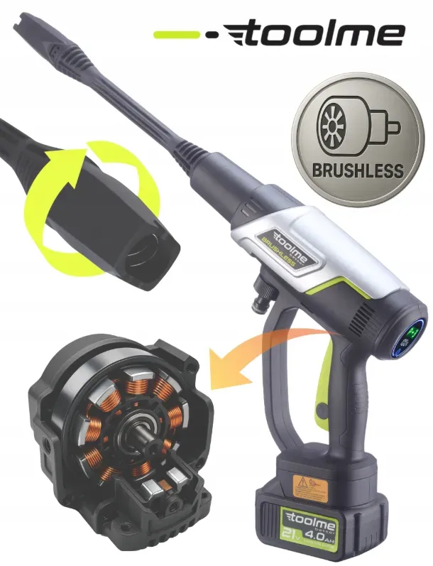 Акумуляторна мийка високого тиску Toolme TM280 PRO BRUSHLESS 450 Вт з алюмінієвою помпою, 2 АКБ 21В, піногенератор (Польща) (TM280) - зображення 2