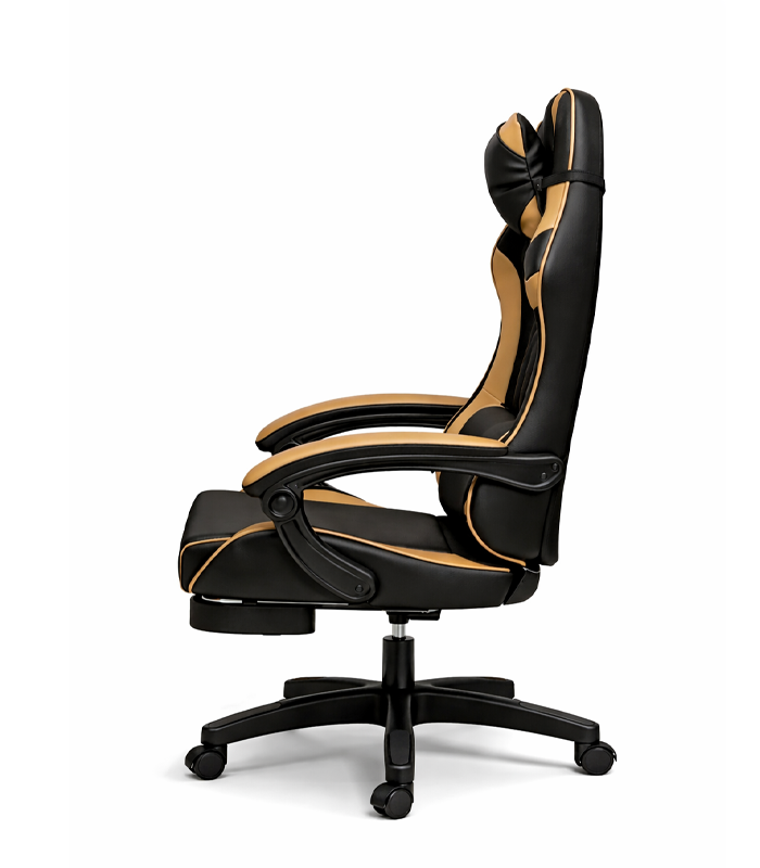 Геймерське крісло Primaveo з ергономічними подушками та висувною підставкою для ніг, Чорний/Золотий (G1110) - изображение 3