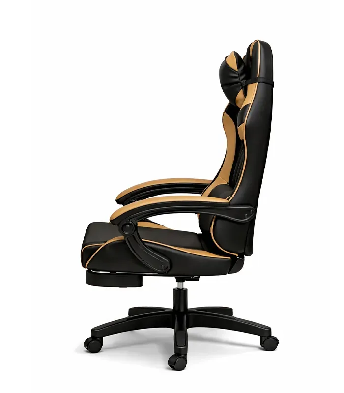 Геймерське крісло Primaveo з ергономічними подушками та висувною підставкою для ніг, Чорний/Золотий (G1110) - зображення 3