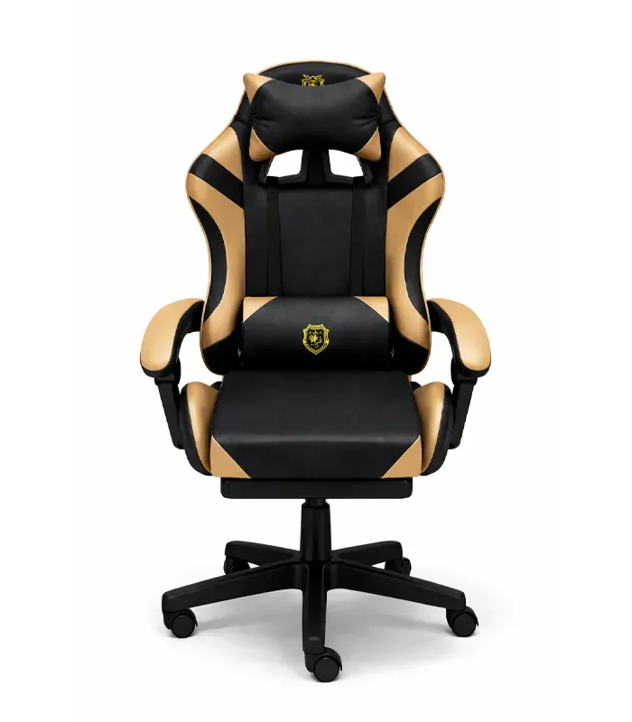 Геймерське крісло Primaveo з ергономічними подушками та висувною підставкою для ніг, Чорний/Золотий (G1110) - зображення 2