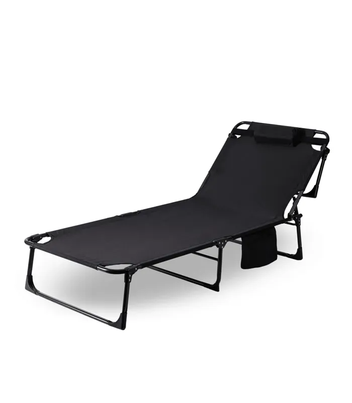 Складний туристичний лежак з матрацом та підголівником (178 × 56 × 30 см), регульований садовий шезлонг (Чорний) (G1281) - зображення 3